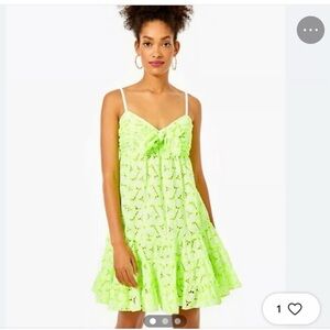 Lilly Pulitzer Briana fit and flare Neon Lime Eyelet Spaghetti Strap Mini Dress